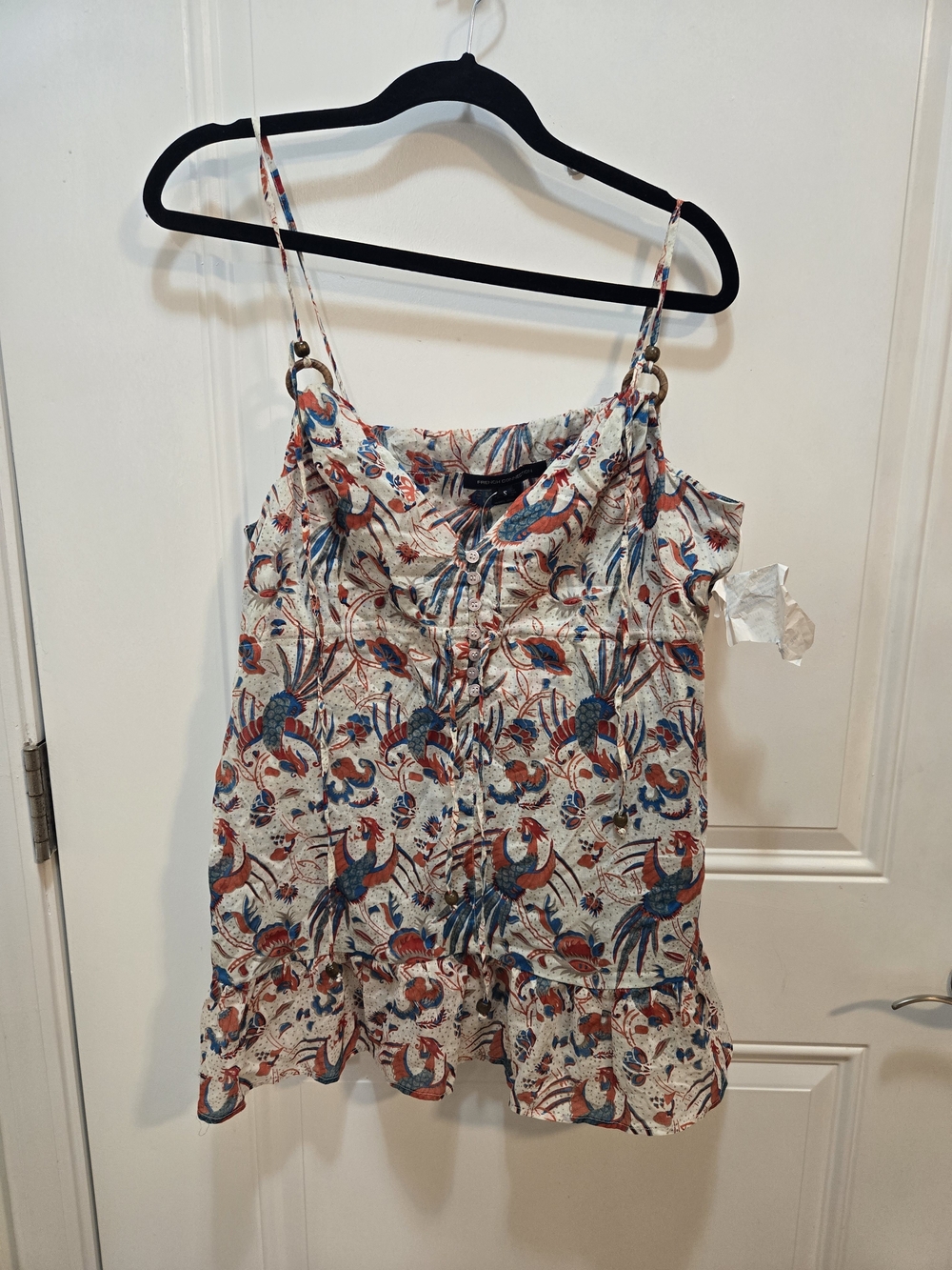 French Connection Cream Camisole with Blue and Red Bird Print